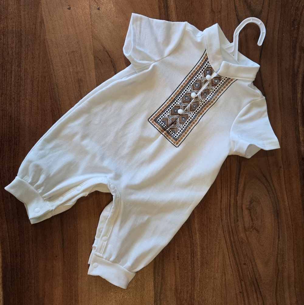White Baby Romper with Embroidered Design, Baptism outfit for baby, 1-3 months